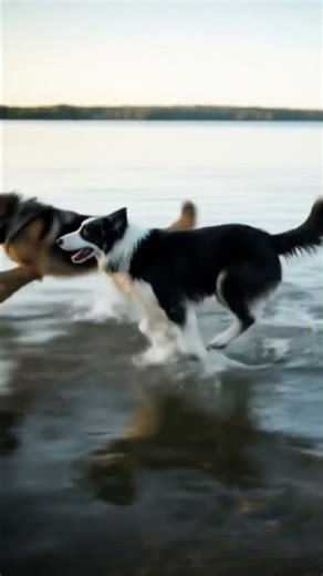 #DreamScreenAI Two dogs running in the water #cartoon #cartoonvideo