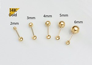 14K Solid Gold Ball 2,3,4,5,6mm Lightweight Piercing 21G, 4,6,8mm Post Lightweight - Etsy