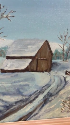 Vintage Framed Winter Barn Landscape Painting | Snowy Country Scene Wall Art | Rustic Farmhouse Decor 15 1/2” X 12 1/2” - Etsy
