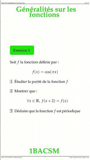 Exercice 1 Generalites sur les fonctions 1BACSM Maths space2study M1BSMS3v18