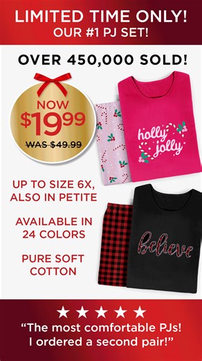🎁 Great-gift alert! Our cute and comfy PJ set is only $19.99 for a limited time! Get the size you want before it’s gone. | Catherines Plus Sizes