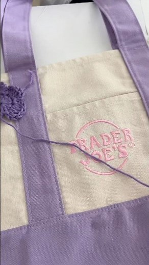 Customize Trader Joe’s tote bag into a crochet projects bag #totallyinspired #traderjoes #crochet
