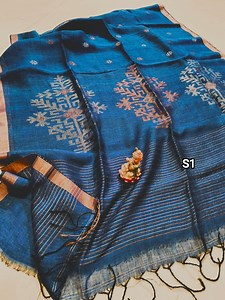 Handloom Linen Jamdani Saree With Blouse Piece: Zari Woven Organic Soft Linen Sari - Etsy