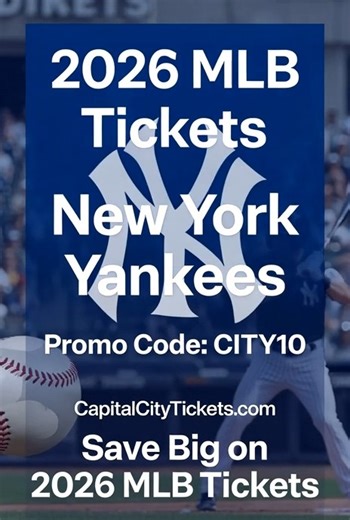 CapitalCityTickets.com on Instagram: "Save big on 2026 MLB tickets with a New York Yankees promo code ⚾ Find cheap seats, premium views, and unbeatable deals all season long. 🎟️ Shop now at CapitalCityTickets.com #NewYorkYankees #YankeesTickets #MLBTickets #CheapMLBTickets #baseball2026 https://www.theticketblog.com/post/save-big-on-2026-mlb-tickets-with-new-york-yankees-promo-code-at-capitalcitytickets-com"