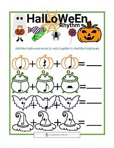 Halloween Rhythm: elementary level music worksheet (PDF)