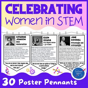 Women's History Month STEM Pennants Posters Biography Classroom Decor