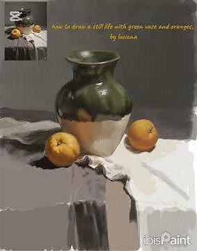 how to draw a still life with green vase and oranges-step by step-tutorial#digitalart #tutorial
