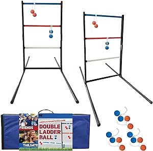 University Games, Double Ladder Ball Indoor Outdoor Ladderball Game Set, 6 Soft Rubber Bolas Balls, Zippered Travel Case, Premium Quality and Durability for 2 or More Players Ages 8 and Up