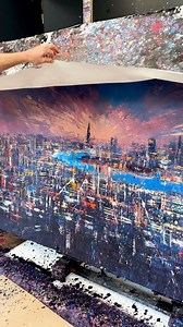 Building up thick layers of paint to form the London skyline 👨🏻‍🎨🌅🏙️ Artist: Paulkenton on TikTok | Castle Arts
