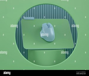 Wireless gaming computer mouse on cylinder podium with steps on monochrome background. 3d render of display product like streaming gear for cloud gami Stock Photo - Alamy