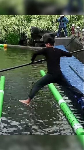 These Athletes Balance on a Single Bamboo Stick 🤯 (Chinese Water Kung Fu)