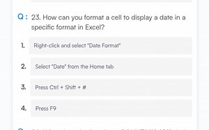 Q: 23. How can you format a cell to display a date in a specifi... | Filo