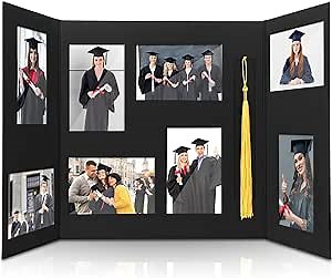 Graduation Senior Picture Frame with Tassel Holder, Multi Photo Frame Black Senior Picture Display Folding Booklet Grad Gift for High School College University 4x6 Graduation Photos