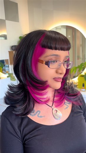 Alt baddies to the front 💋 #pinkpeekaboo #althairstylist #hairtok #layeredhaircut #altbaddie