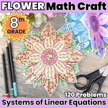 8th Grade Flower Math Craft Systems of Linear Equations Worksheet Activities