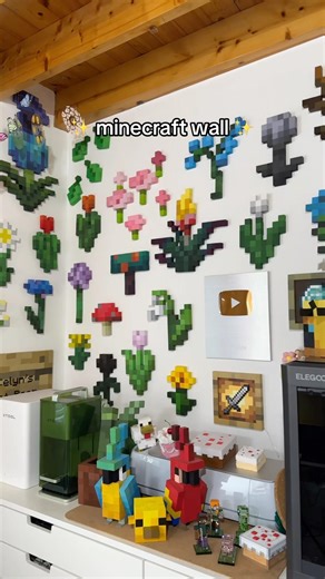 I love my wall of minecraft flowers 🥹🌻🌷