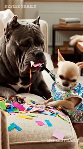 Cane Corso Sleeping Peacefully… Chihuahua: ‘Not on my watch😂💥