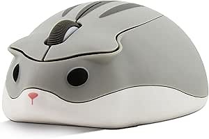 Wireless Mouse Cute Cartoon Hamster Shape Mini Silent Click Ergonomic Design 2.4G USB Portable Cordless Mouse 1200 DPI Small Mice for Notebook/MacBook/PC/Laptop/Computer for Kids Girl Gift (Grey)