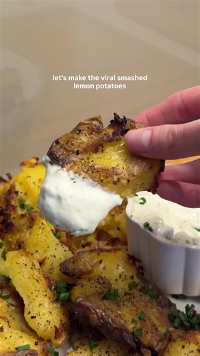 Let’s Make Smashed Potatoes with Lemon Sauce 🍋 These crispy smashed potatoes with lemony chive yogurt are everything I want in a side dish. Golden and crunchy on the outside, fluffy in the middle, and finished with a bright, creamy sauce. Perfect for hosting, weeknight dinners, or honestly just eating straight off the pan. Thank you @olivia.adriance for the recipe inspiration! Ingredients: Roasted Potatoes • Small gold potatoes • Garlic cloves • Lemon • Olive oil • Salt and black pepper Lemony