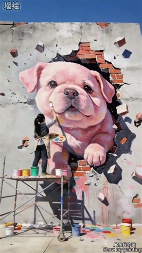 The 3D cute pet mural for wall painting in Jiangmen has been completed#Wall painting#W