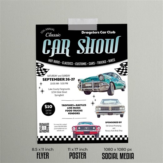Car Show Editable TEMPLATES | 8.5x11 Flyer, 11x17 Poster, Social Media Size | DIY Classic Car Show | Edit, Download & Print Yourself...today - Etsy