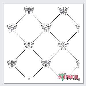 Valley Chateaux French Bee Trellis Stencil Diamond Pattern Best Vinyl Large Stencils for Crafts Painting on Wood, Canvas, Wall -XL (19" x 19") Exhibit Grade White