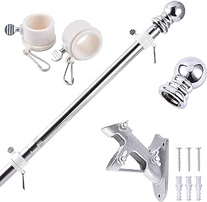 Flag Win 6FT Flag Pole Kit Upgrade Stainless Steel Tangle Free Spinning Weather Resistant Flagpole Suitable for 3x5 Heavy Garden Flag for House Wall-Mounted Flag Pole Silver(With Bracke)