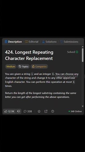 lc424 longest repeating character replacement #lc424 #leetcode #dsa #faang #python #slidingwindow