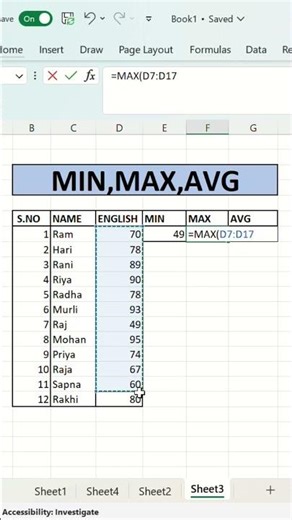 Learn how to use MIN, MAX & AVERAGE in Excel in just a few seconds! 🚀 #excel #exceltips #minmax