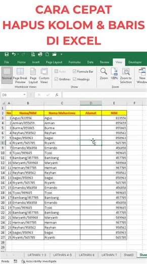 FB 7 Cara cepat menghapus kolom dan rows di excel