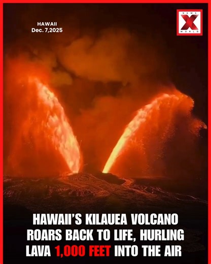 Hawaii’s Kilauea volcano erupts with explosive force, blasting red-hot lava nearly 1,000 feet high and shooting a massive ash plume over 20,000 feet into the sky. #hawaiivolcanoerupt #newsxworld #kilaueavolcano | NewsX World