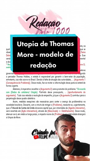 Modelo pronto de redação usando a utopia de Thomas More. #enem #vemenem #redacaoenem #revolucionaredacaoenem #redacao #vestibulando #modeloderedação #redacaopronta