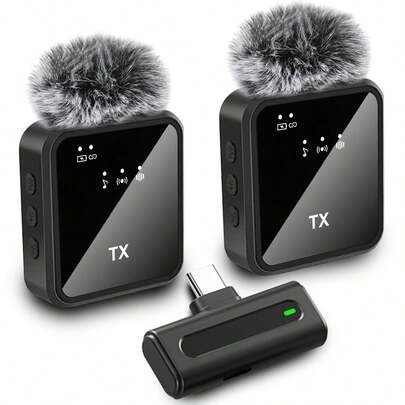 Microphone cravate sans fil professionnel, annulation du bruit à un clic, plug and play, contrôle du volume, compatible avec iPhone/Type-C - Microphone omnidirectionnel antibruit, modes audio multiples (annulation du bruit/réverbération/muet), mini microphone portable convenant aux podcasts, enregistrement vidéo, conférences, vlog, interviews, enseignement (batterie rechargeable 300 mAh) | SHEIN