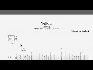 Yellow Coldplay JGS Grade 3 Guitar tutorial fingerstyle - guitar lesson (tabs, chords, notations)