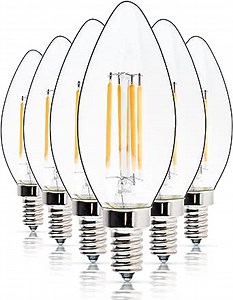 BlueStars Premium B10 E12 Light Bulbs 3.5W 120V LED - Non-Dimmable High Output Warm White Light E12 Standard Base 2700K 350lms for Ceiling Fan and Chandelier - Pack of 6