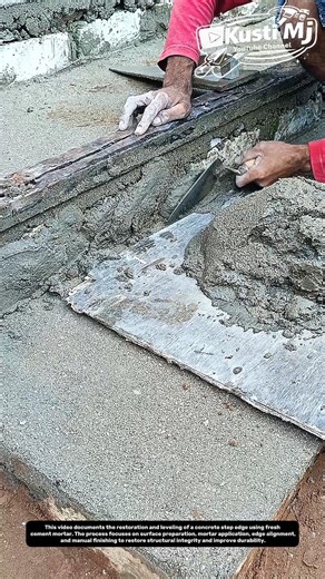 Concrete Step Edge Repair and Surface Re-Leveling | Manual Mortar Finishing Technique.