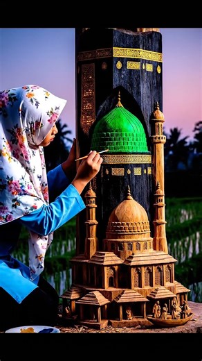 Massive Wooden Islamic Miniature Sculpture from One Tree#IslamicArt#Kaaba#MasjidNabawi