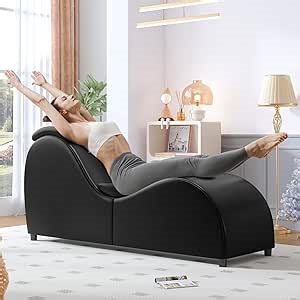 Curved Yoga Chair, Sleek Chaise Lounge for Adults, Yoga Sofa for Stretching Relaxing Exercising, Modern Leather Yogas Chair with Ergonomic Positioning for Bedroom Lounge Living Room - Black