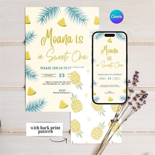 Pineapple First Birthday Invitation Sweet One Girl Invite Fruit Party Luau Hawaiian Theme Digital Template Instant Download Printable - Etsy