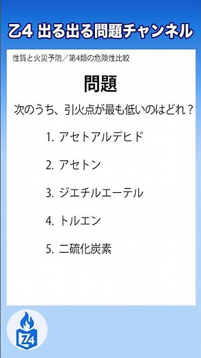 【危険物乙4｜第4類の危険性比較】引火点が最も低いのはどれ？