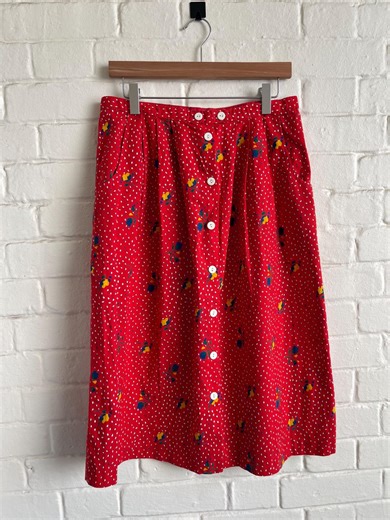 Vintage 80s Red Floral Cotton Midi Skirt - Button Front Boho Style - Etsy UK