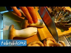 ASMR 料理の音 きのこや野菜を包丁で切る音 フライパンで炒める asmr cooking no talking tabtab