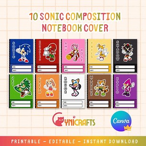 Sonic Design Composition Notebook Covers | Digital Download for School Supplies | Canva Editable Template - Etsy