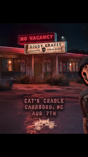 Cat's Cradle on Instagram: "JUST ANNOUNCED! Diggy Graves – The No Vacancy Tour w/ Resentvul, Ryan Oakes Cat’s Cradle Friday, August 7th Doors: 7 pm / Show: 7:30 pm On-Sale: Friday, January 16, 2026 - 1:00PM ET @diggygraves @resentvul @ryanoakesmusic Raised in the PNW, Diggy Graves likes to describe his music as a melting pot of genres that ranges from Rap to Horror Core. Diggy has been making music for most of his life and decided to create his persona behind the mask in 2020. You might know him