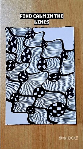 Day 632||Satisfying Zentangle Doodle | Wavy Lines + Checkerboard Pattern | Relaxing Art Process