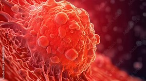 3D microscopic view of a tumor cell inside the body provides a clear insight into cancerous growth. The malignant cell can be seen in detail and observed for diagnosis and treatment options. AI-image.