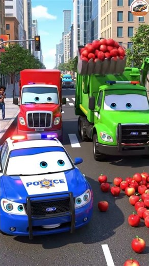 Police Car & Garbage Truck TEAMWORK! 🚓🗑️ #car #automobile #cartoon
