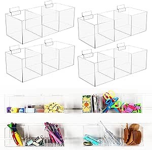 Suzile 4 Pack Clear Slatwall Acrylic Retail Tray 3 Compartment Dump Bin Acrylic Storage Caddy Product Storage Display Tray Slatwall Shelves Organizer for School Business Shop (12.25" W X 5" D X 4" H)