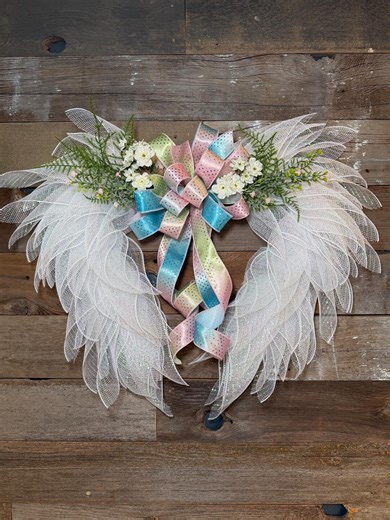 Angel Wing Deco Mesh Wreath, Angel Wings Wreath for Front Door, Memorial Wreath, Sympathy Door Decor, Heavenly Angel Decor, White Angel Wing - Etsy