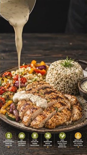 Mediterranean Grilled Chicken with Creamy Garlic Sauce #chicken #chickenrecipe
